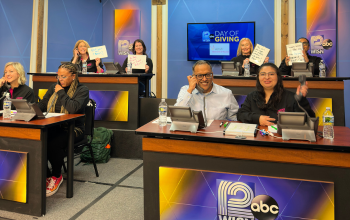The Versiti team working the phone bank in the WISN TV 12 studio for the Day of Giving on February 11